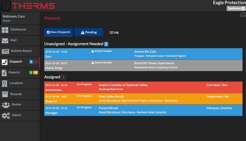 Web App Dispatch Features | THERMS Security Guard Software